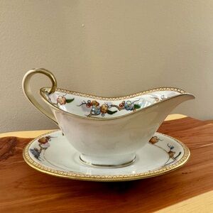 Antique Petite Hand-Painted Nippon Sauce Boat & Underplate (c. 1911–1921)